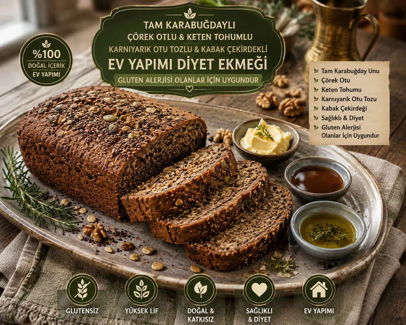 Tam Karabuğdaylı Diyet Ekmek catering sunumu