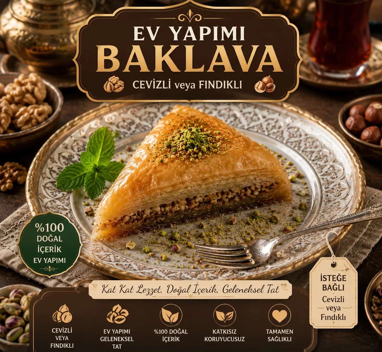 Cevizli veya Fındıklı Baklava catering sunumu