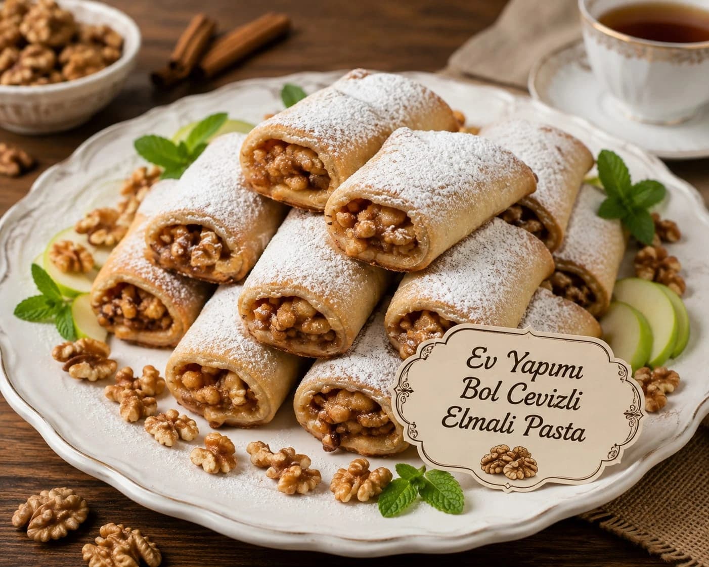 Bol Cevizli Elmalı Pasta catering sunumu