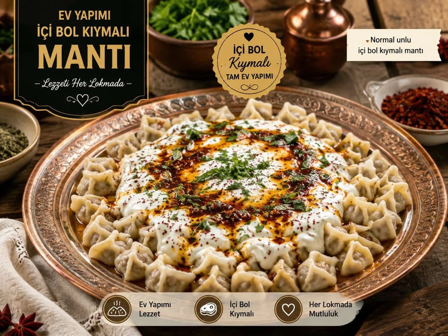 İçi Bol Kıymalı Mantı catering sunumu