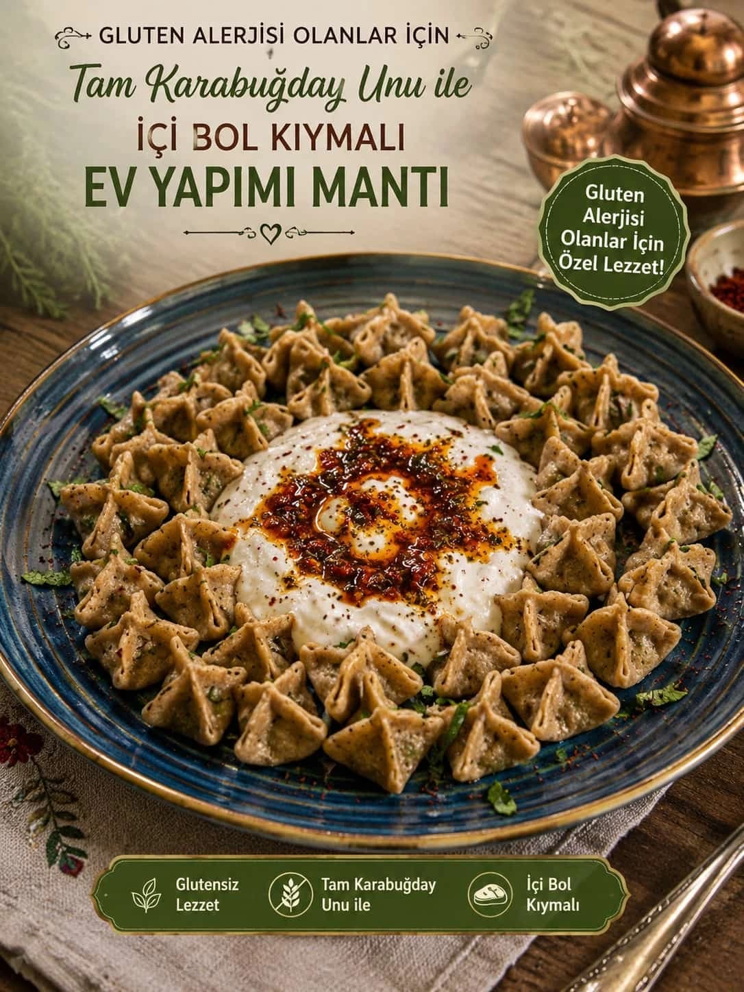 Karabuğday Unlu Mantı catering sunumu