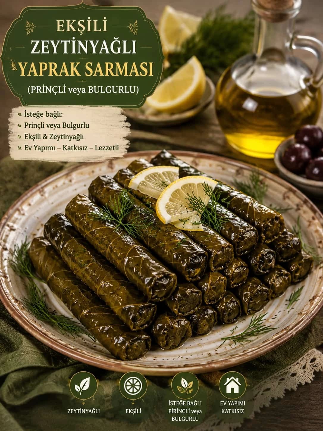 Zeytinyağlı Yaprak Sarması catering sunumu