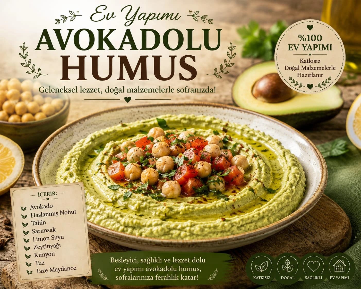 Avokadolu Humus catering sunumu