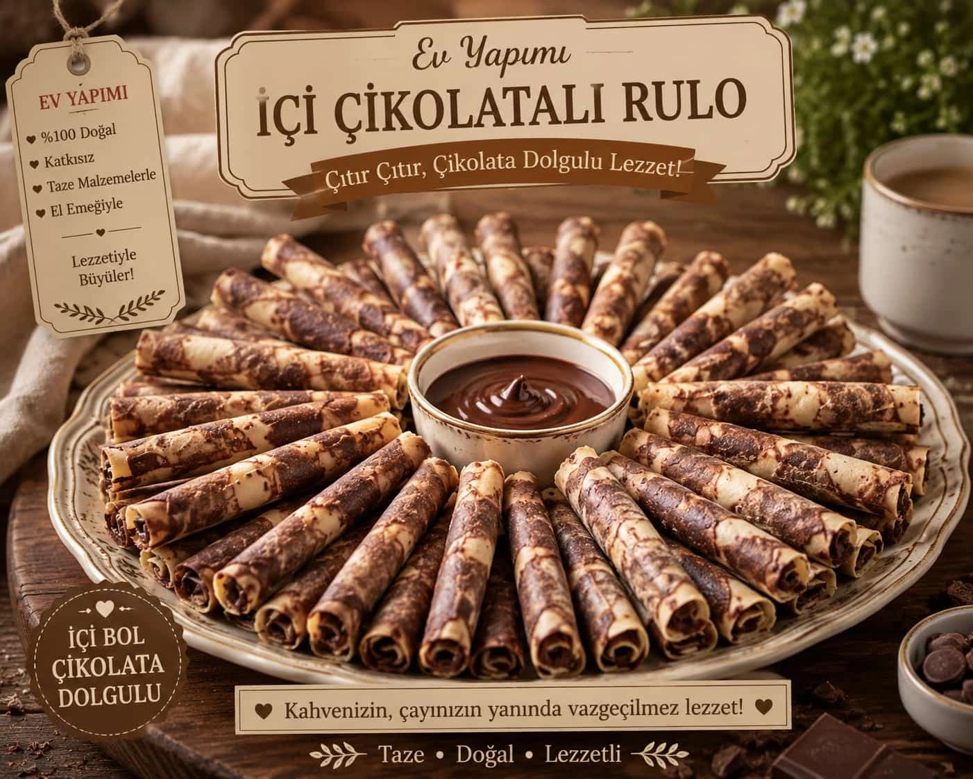 İçi Çikolatalı Rulo catering sunumu