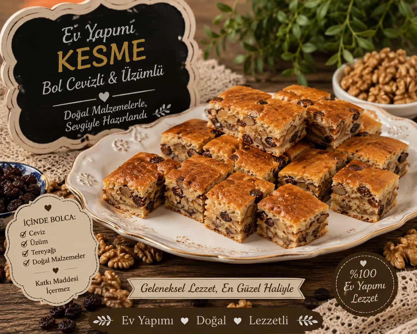 Cevizli Üzümlü Kek catering sunumu
