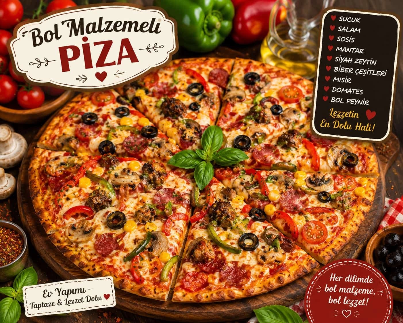 Bol Malzemeli Pizza catering sunumu