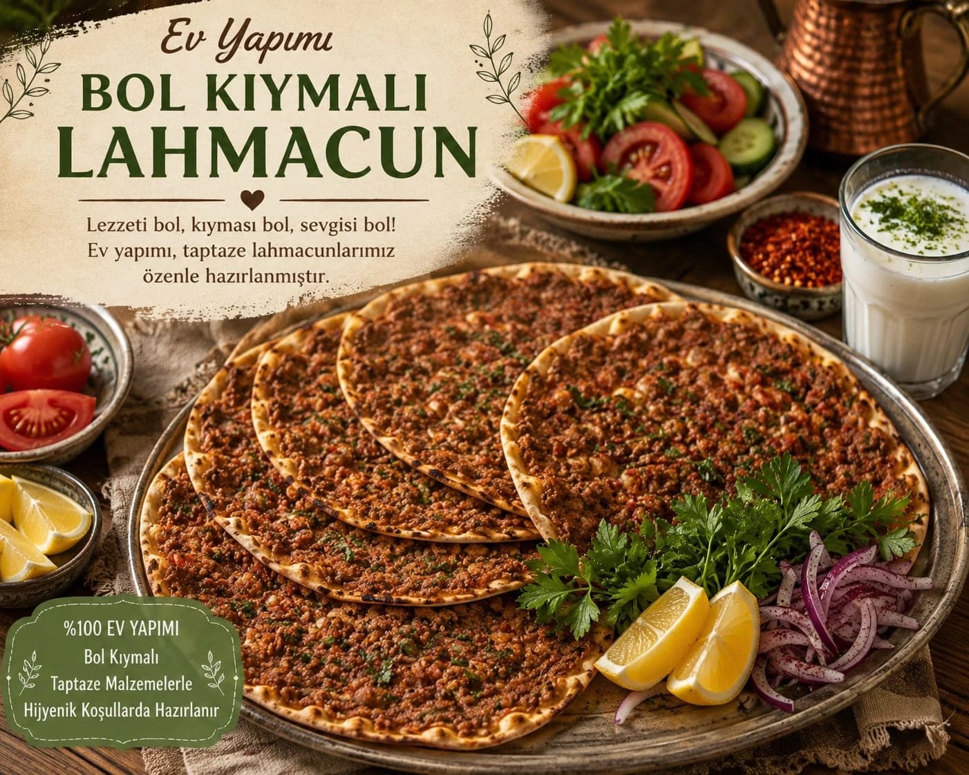 Bol Kıymalı Lahmacun catering sunumu