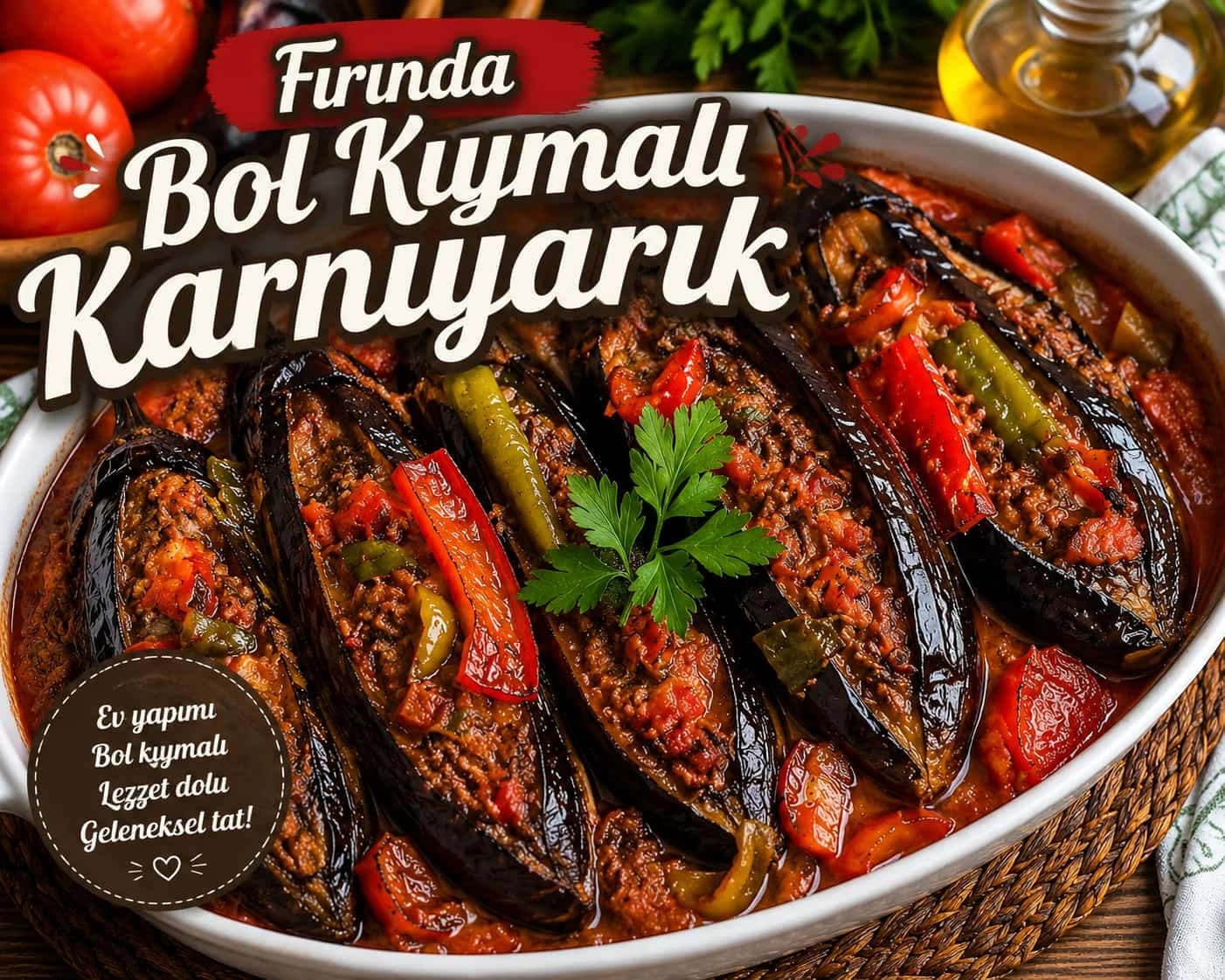 Fırında Bol Kıymalı Karnıyarık catering sunumu