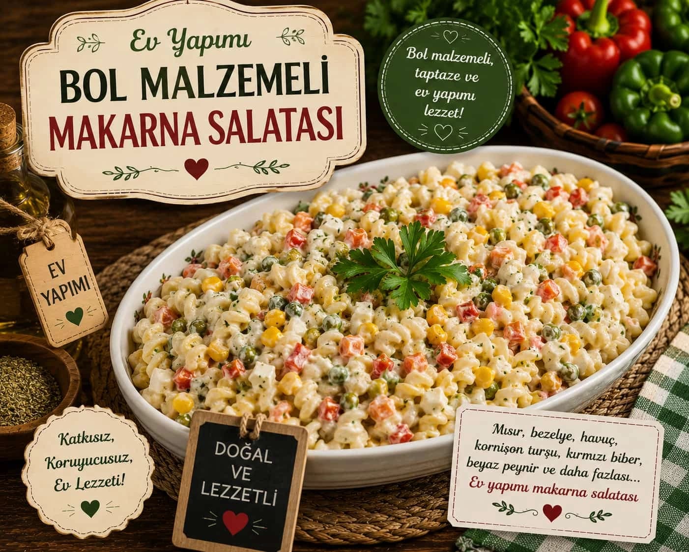 Bol Malzemeli Makarna Salatası catering sunumu