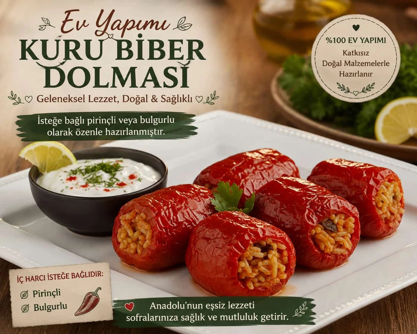 Kuru Biber Dolması catering sunumu