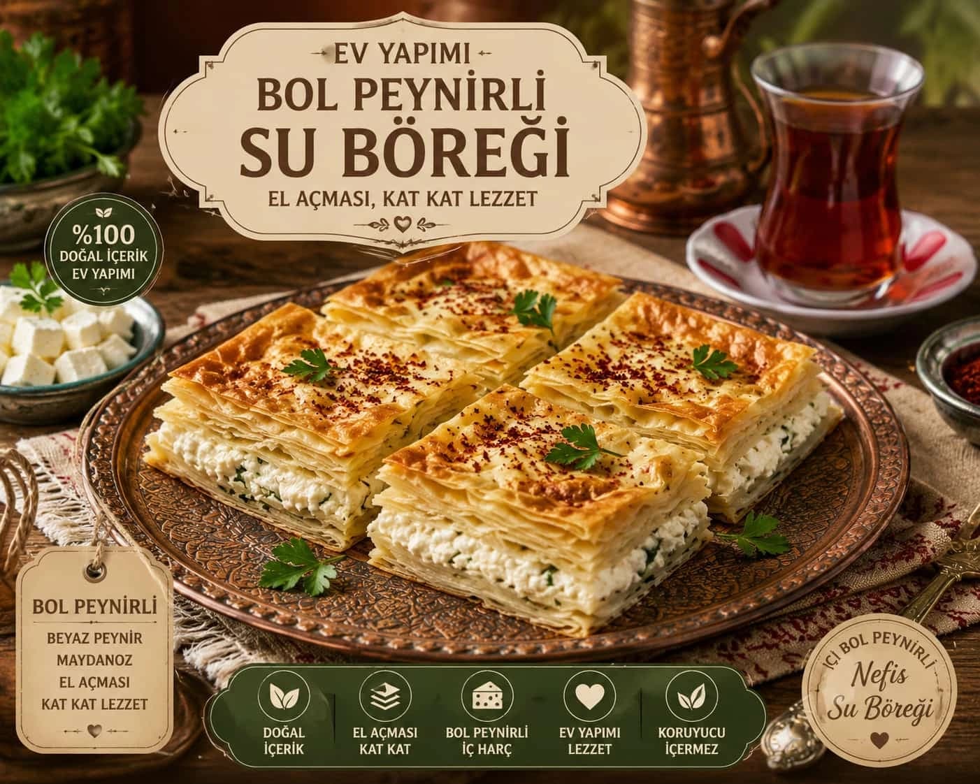 Bol Peynirli Su Böreği catering sunumu